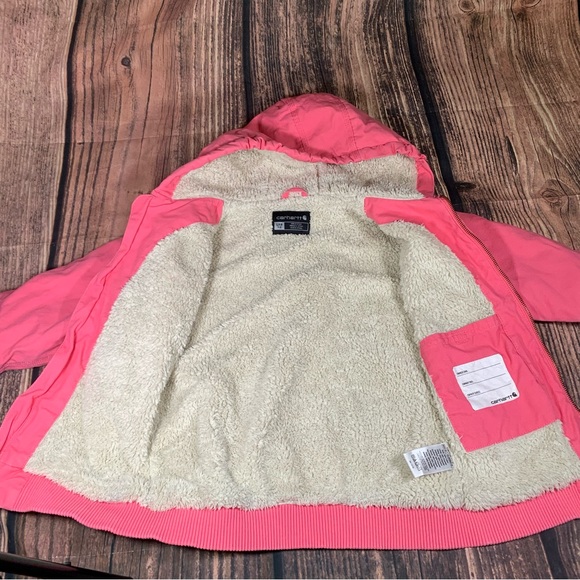 Carhartt Canvas Hooded Jacket Toddler Size S 7/8 Pink Sherpa Lined OJ9566-G - Picture 7 of 14